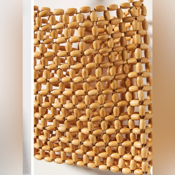 Anthropologie Faithfull the Brand NWT Bag Beaded Clutch Bag Natural Wooden $119 - Picture 5 of 14